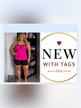 NWT Talisea Pink & Black Tankini Swim Top Plus Size